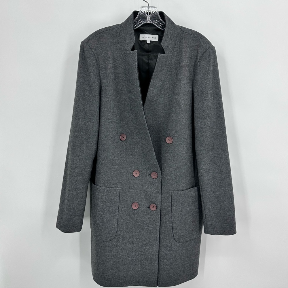 James Jeans Patch Pocket Straight Blazer Coat Brushed Charcoal Gray Size M